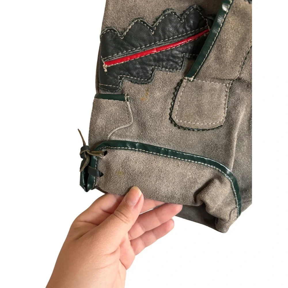 Kids Lederhosen German Style Suspender Shorts Gray‎ Leather Trim Oktoberfest